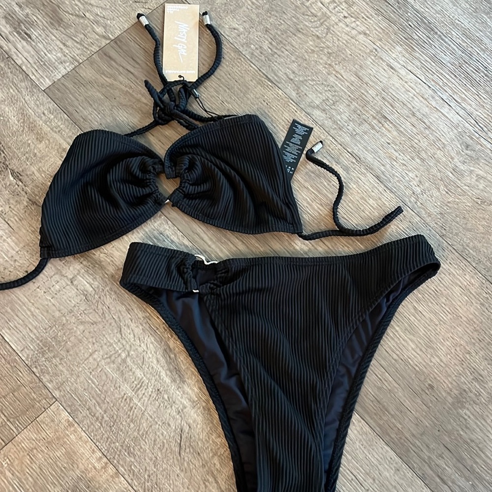 Recycled ribbed heart ring detail bikini set